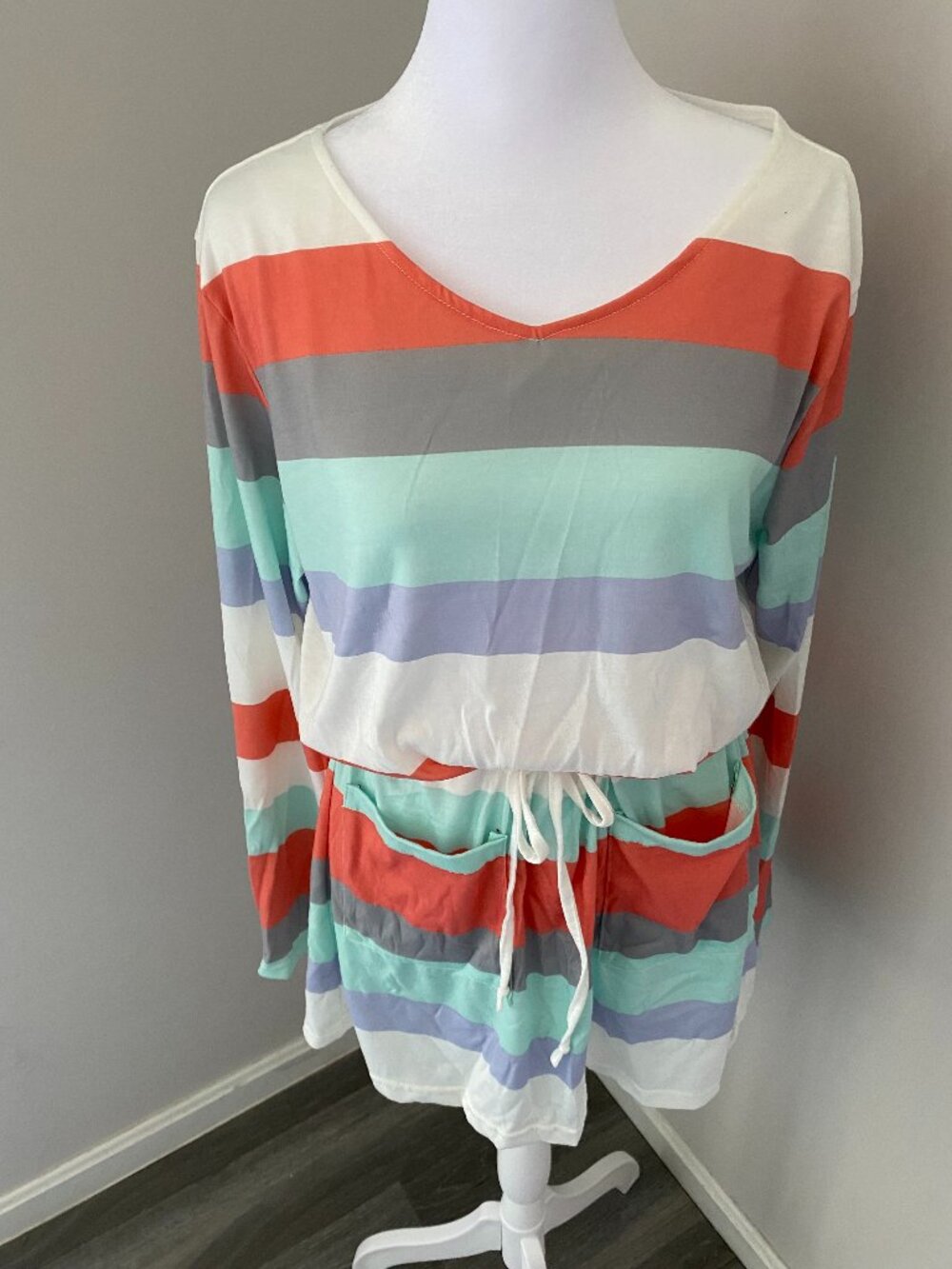 Striped Long Sleeve Tie-Waist Dress